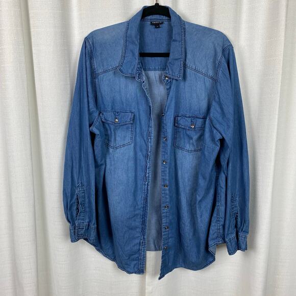 Torrid Denim Blue Button Up Shirt Sz.3 - Picture 5 of 16